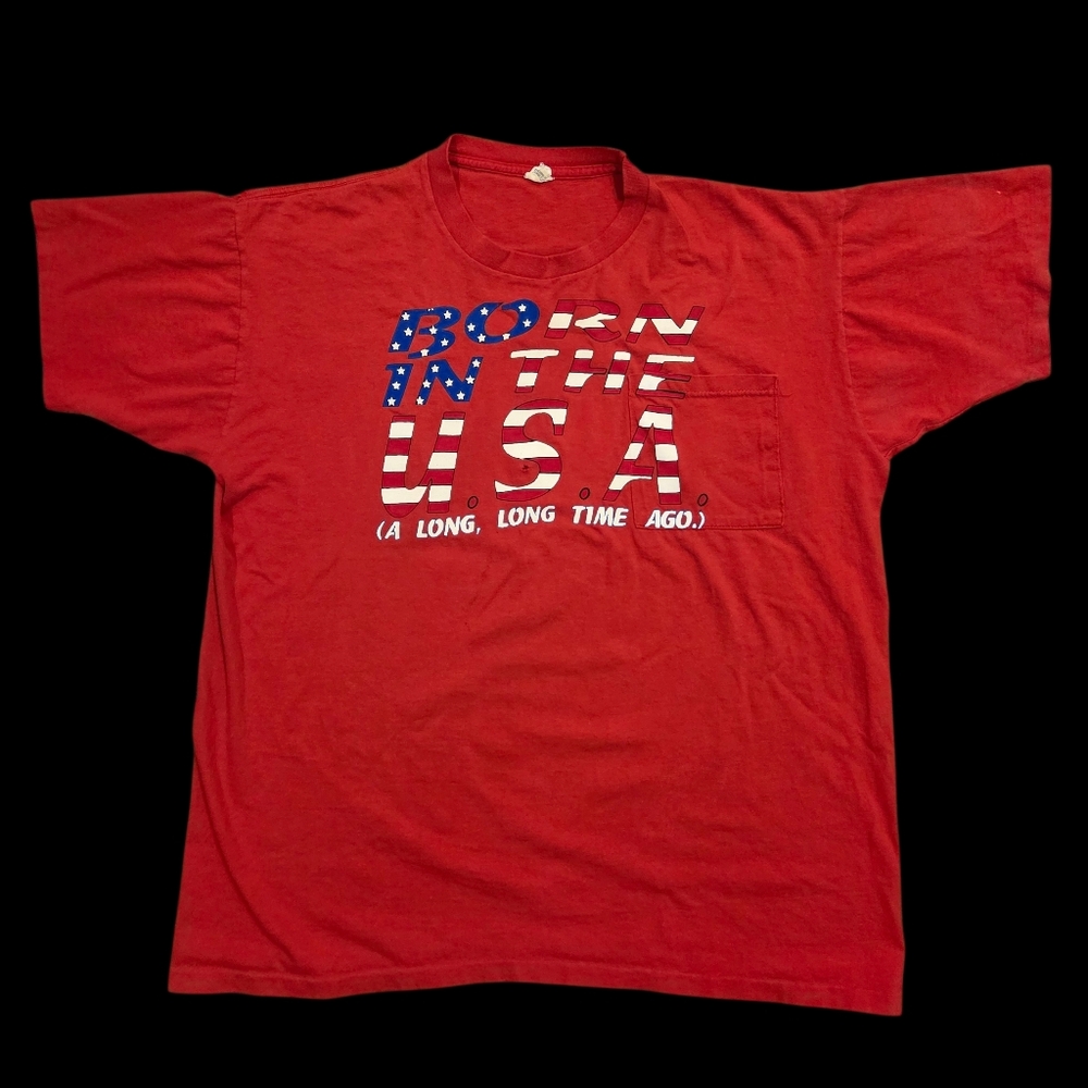 Vtg Sovereign Patriotic Pocket Tee Red XLT Single Stitch Distressed USA Graphic
